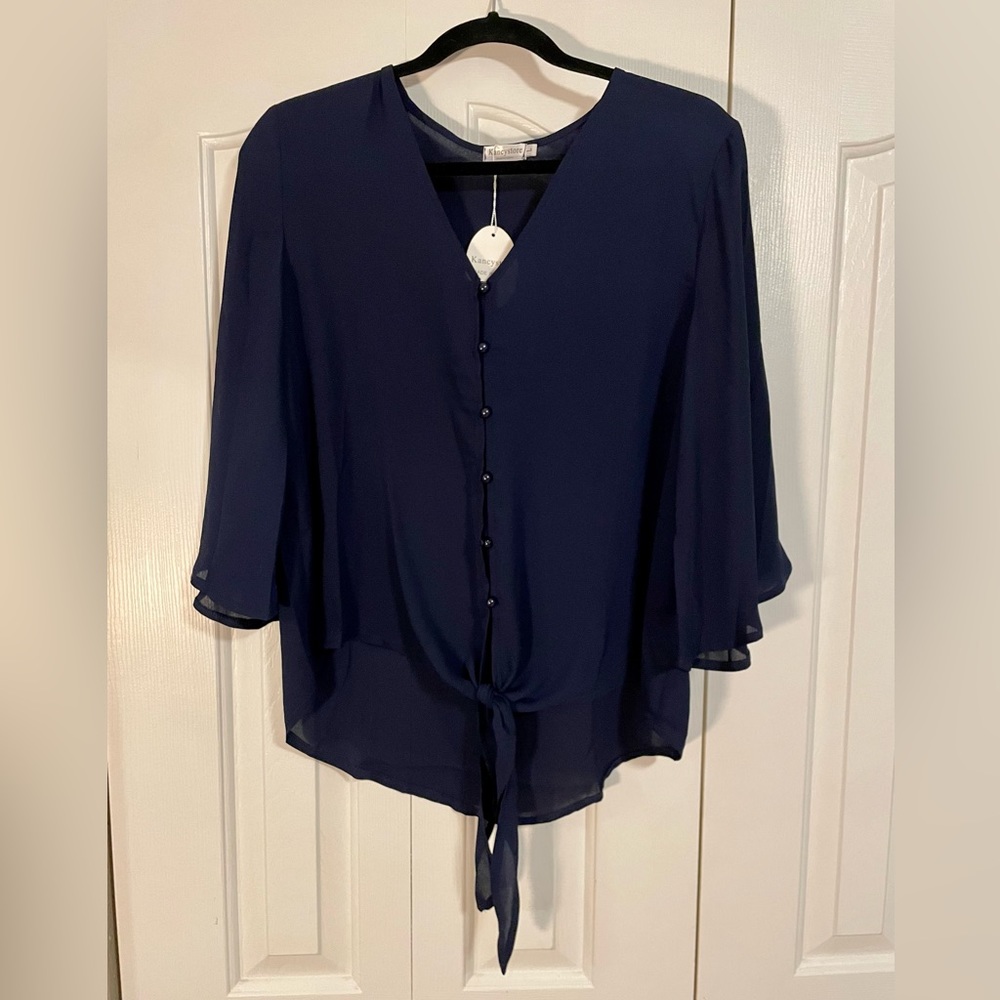 Navy Blue Button Down Blouse